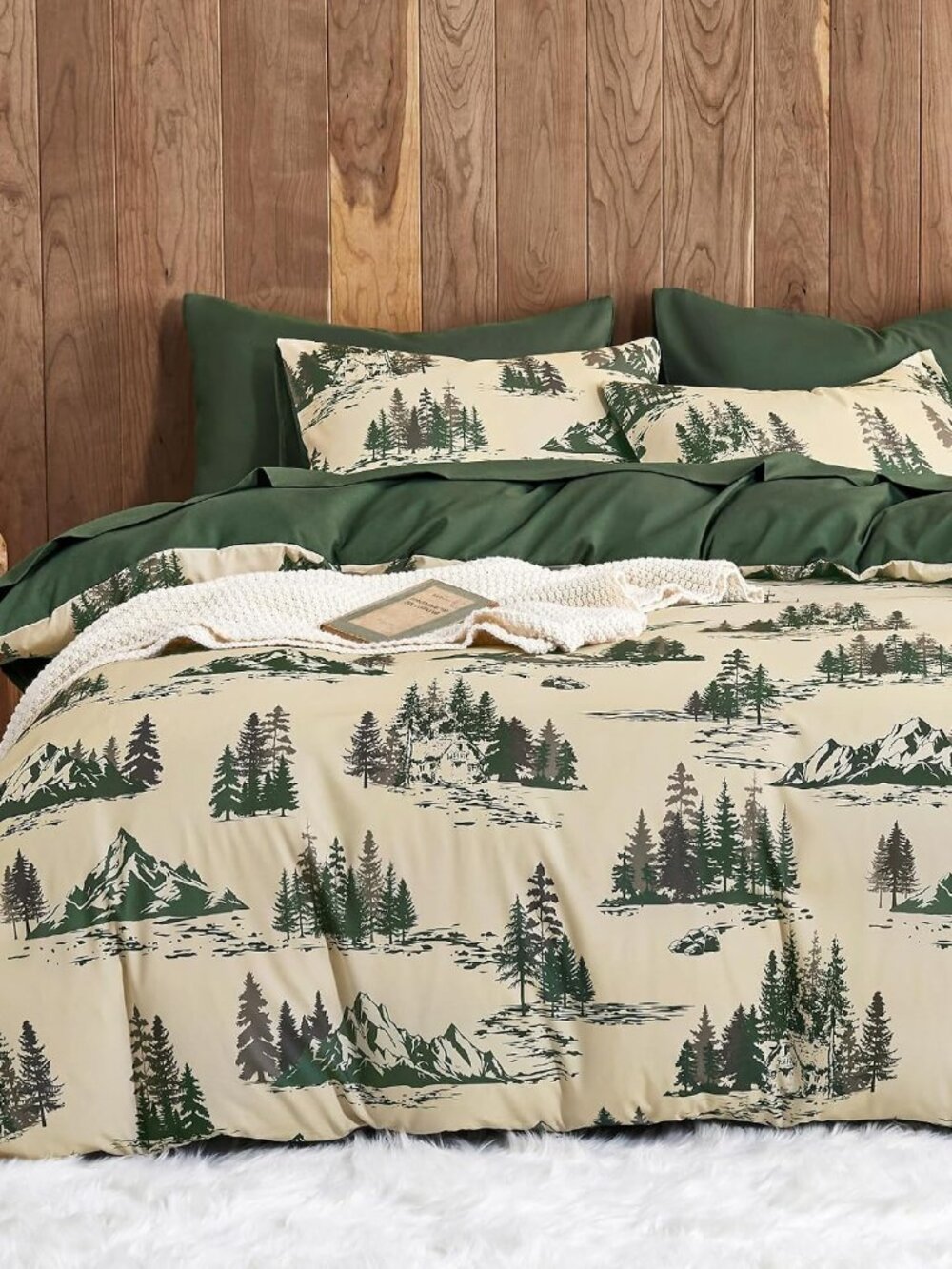 Rustic Comforter Set, Cabin Lodge Cottage Country Charm with Mountain and Natura